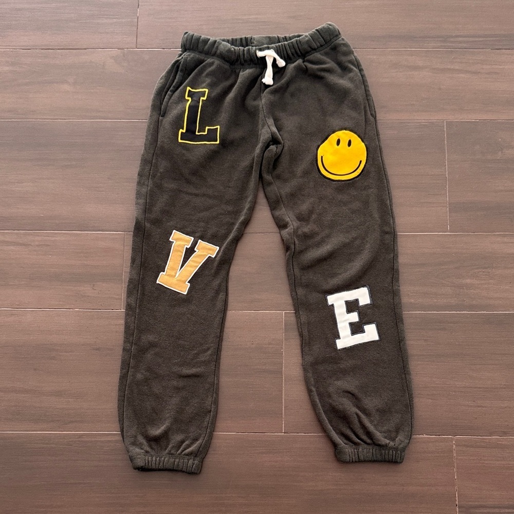 Vintage Havana Charcoal Joggers with Yellow Smile & Letter Patches